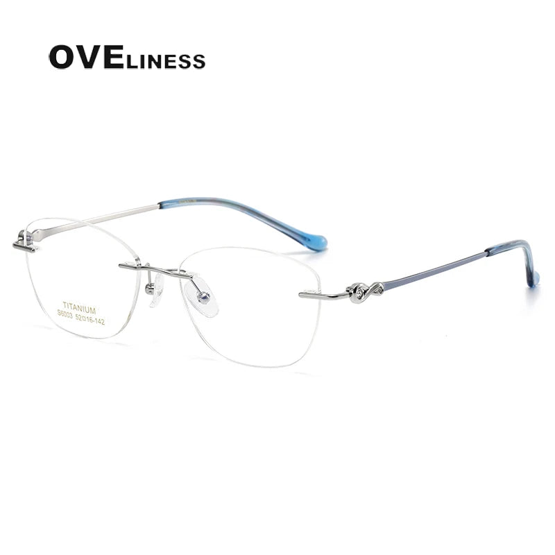 Oveliness Women's Rimless Square Cat Eye Titanium Eyeglasses 196003 Rimless Oveliness silver blue  