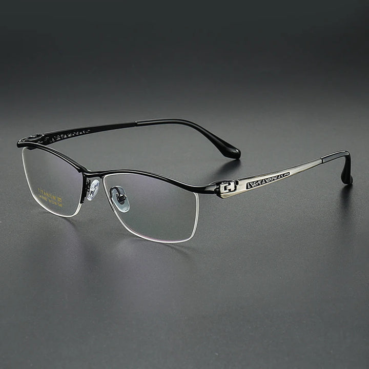 Aror Men's Semi Rim Square Oval Titanium Eyeglasses 96162 Semi Rim Aror Black Gun