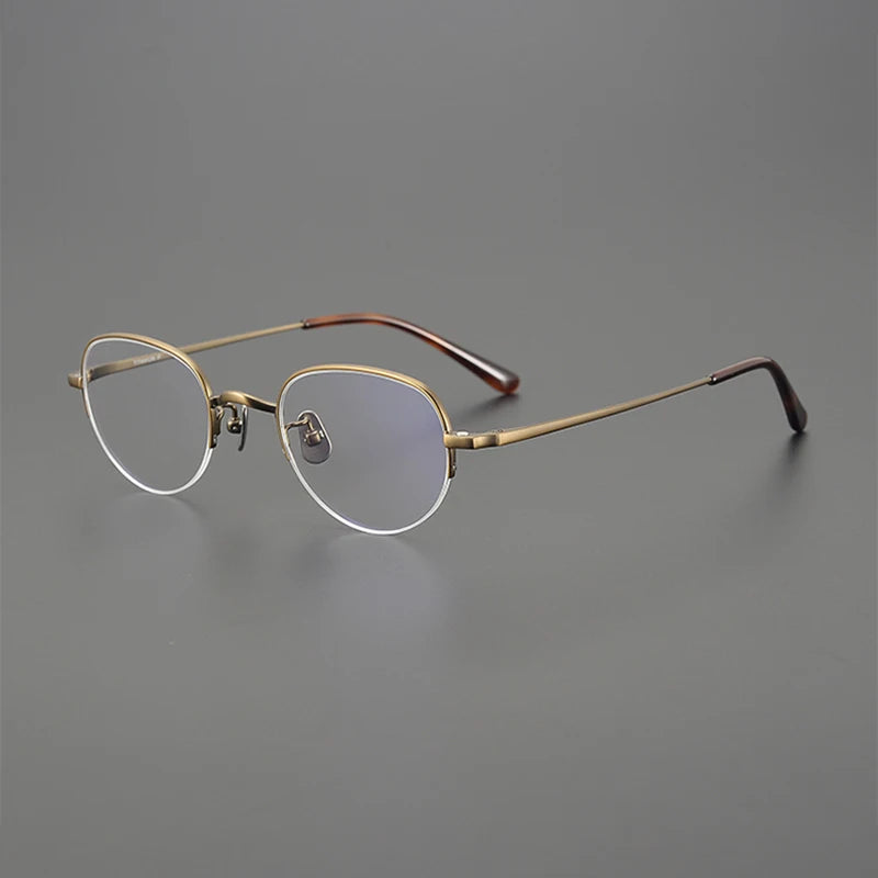 Nobler Unisex Semi Rim Oval Titanium Eyeglasses Clip On Sunglasses K047 With Clip Ons Nobler C2