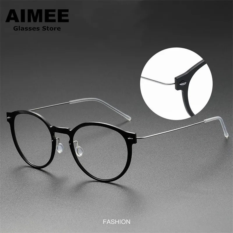 Aimee Unisex Full Rim Round Screwless Titanium Acetate Eyeglasses 6603 Full Rim Aimee   