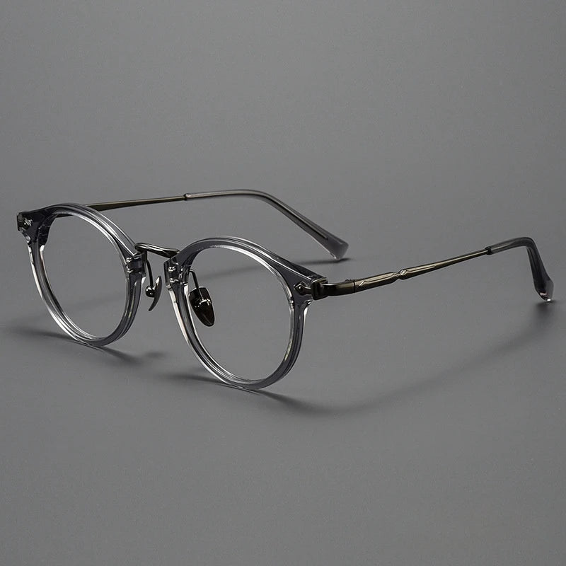 Yimaruili Unisex Full Rim Round Acetate Titanium Eyeglasses Y2055 Full Rim Yimaruili Eyeglasses Gray Gun  