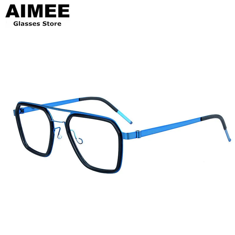 Aimee Unisex Full Rim Square Double Bridge Titanium Acetate Eyeglasses 19753