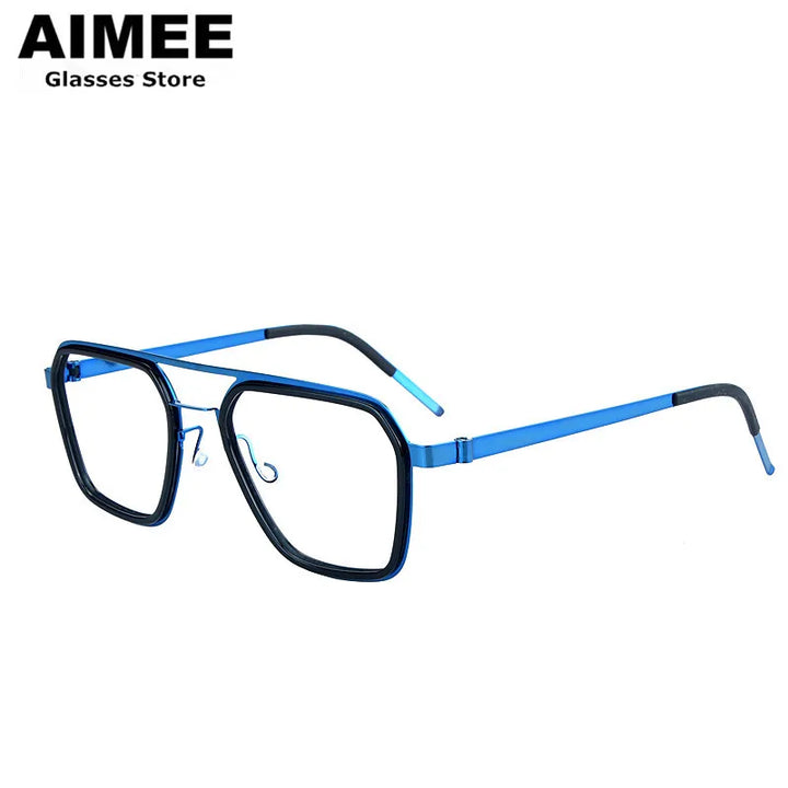 Aimee Unisex Full Rim Square Double Bridge Titanium Acetate Eyeglasses 19753