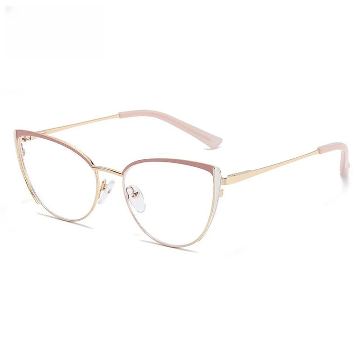 Yimaruili Women's Full Rim Oval Cat Eye Alloy Eyeglasses 4455 Full Rim Yimaruili Eyeglasses Pink White