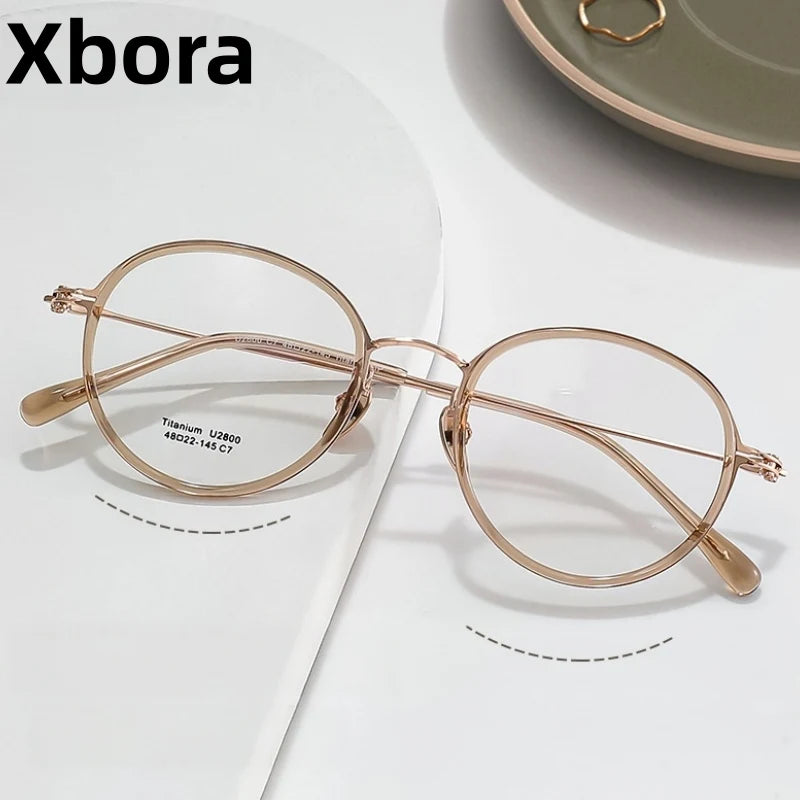 Xbora Unisex Full Rim Round Titanium & Acetate Eyeglasses 2800 — view 1 | Xbora at FuzWeb