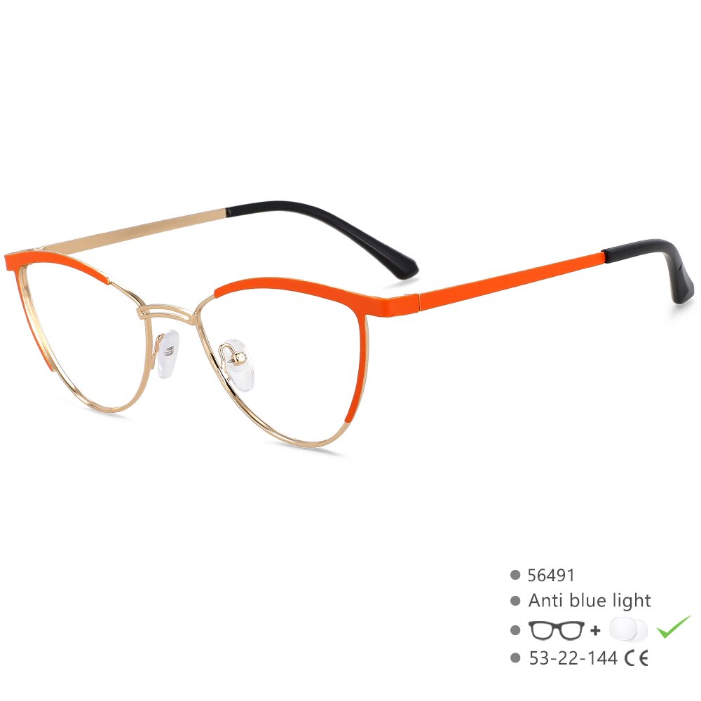 CCspace Women's Full Rim Cat Eye Alloy Eyeglasses 56491 Full Rim CCspace Orange  