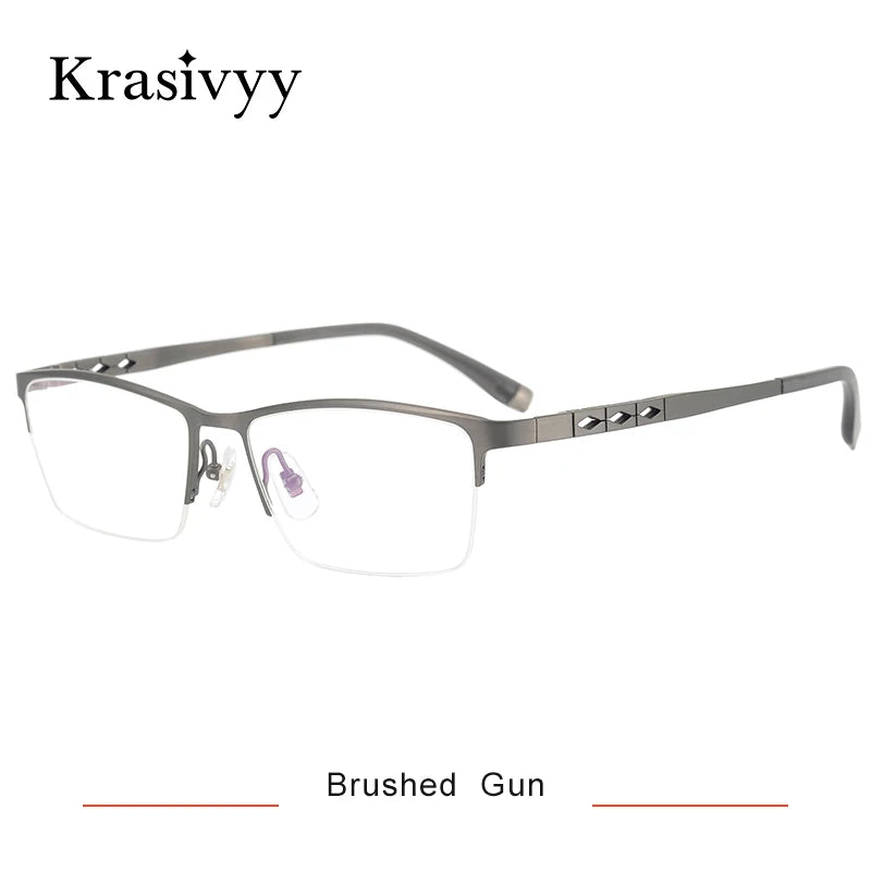 Krasivyy Men's Semi Rim Big Square Titanium Eyeglasses 20076 Semi Rim Krasivyy Brushed Gun