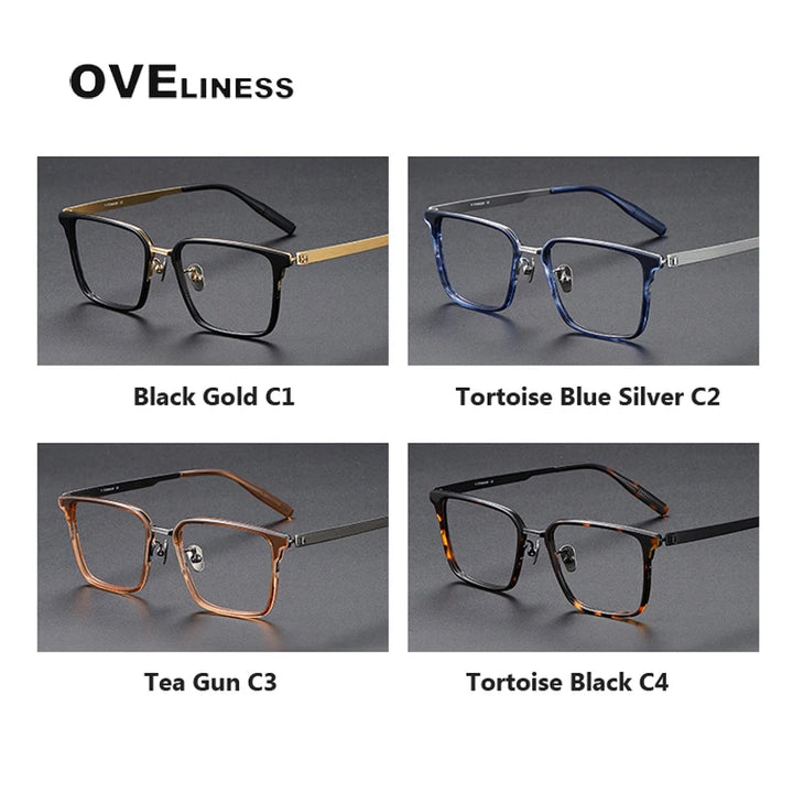 Oveliness Unisex Full Rim Square Screwless Acetate Titanium Eyeglasses 80986 Full Rim Oveliness   