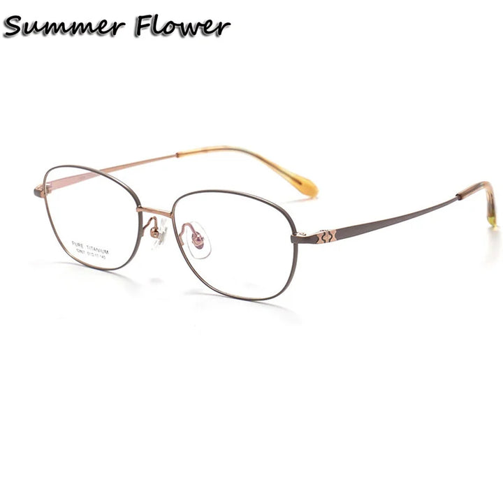 Summer Flower Women's Full Rim Oval Square Titanium Eyeglasses 852807 Full Rim Summer Flower Gray-Rose Gold