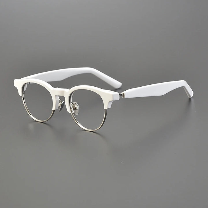 Gatenac Unisex Full Rim Round Acetate Eyeglasses Gxyj1190 Full Rim Gatenac Off White  