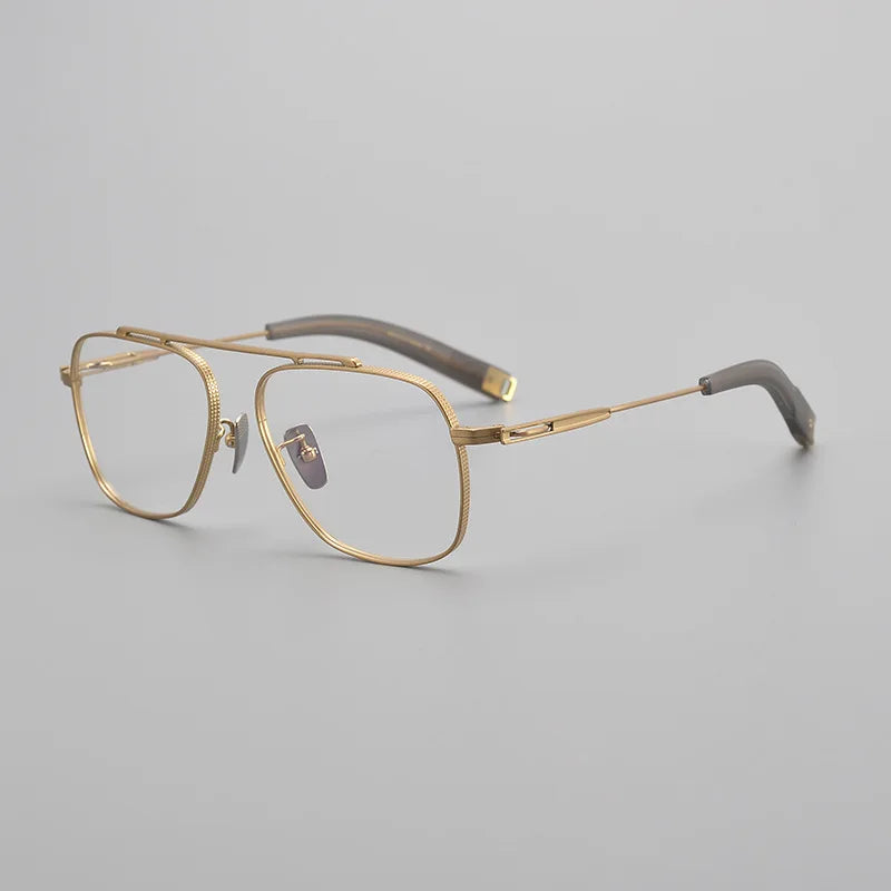 Hdcrafter Men's Full Rim Square Titanium Eyeglasses Lsa1051 Full Rim Hdcrafter Eyeglasses Gold  