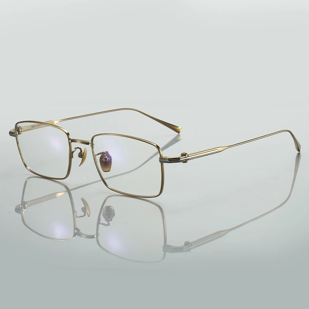 Muzz Men's Full Rim Square Titanium Eyeglasses 10181 Full Rim Muzz Gold  
