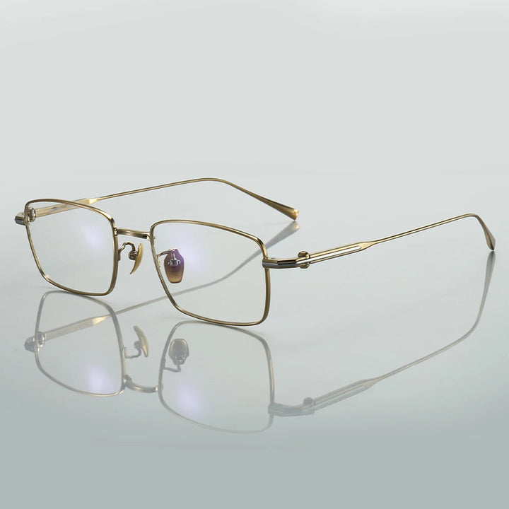 Muzz Men's Full Rim Square Titanium Eyeglasses 10181 Full Rim Muzz Gold  