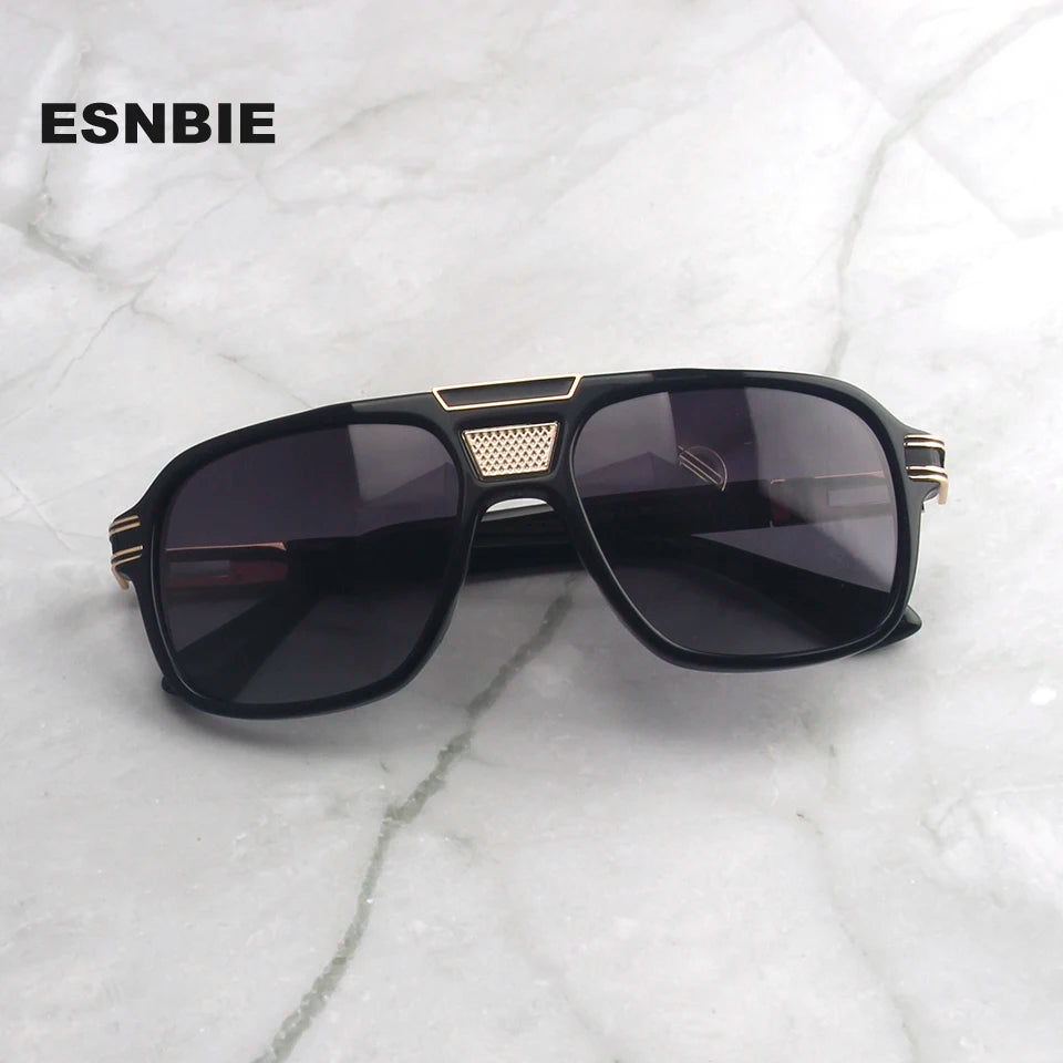 Esnbie Unisex Full Rim Square Double Bridge Acetate Sunglasses 471109
