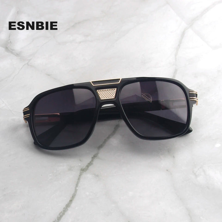 Esnbie Unisex Full Rim Square Double Bridge Acetate Sunglasses 471109