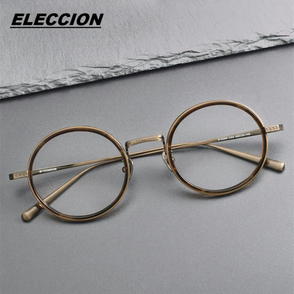 Eleccion Unisex Full Rim Round Titanium Acetate Eyeglasses 42618