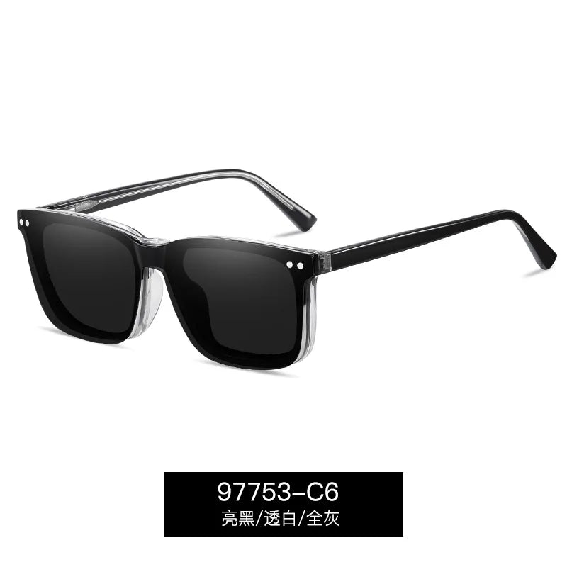 CCspace Unisex Full Rim Square Tr 90 Titanium Reading Glasses Clip On Sunglasses