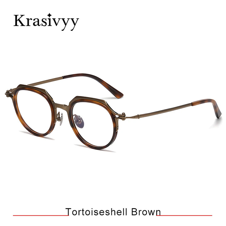 Krasivyy Unisex Full Rim Flat Top Oval Acetate Titanium Eyeglasses 315872