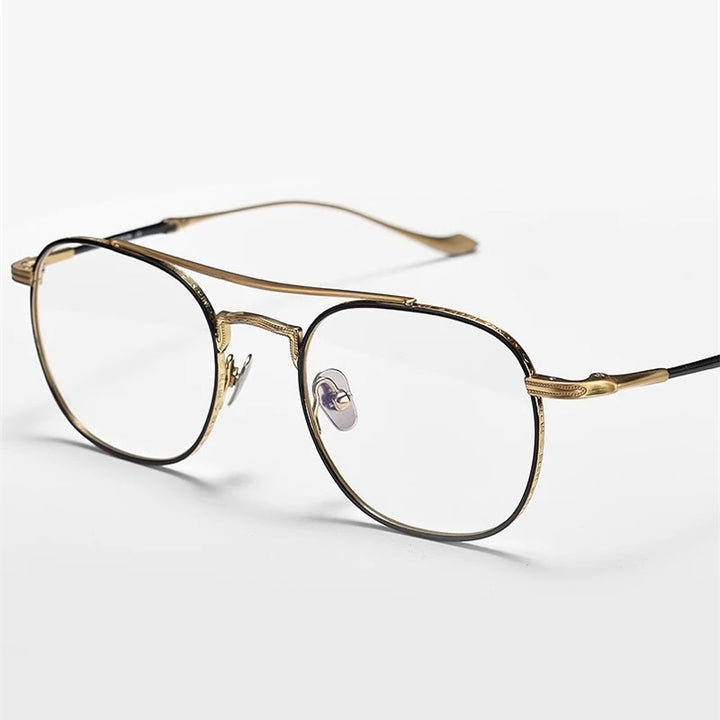 Black Mask Men's Full Rim Square Double Bridge Titanium Eyeglasses 43123