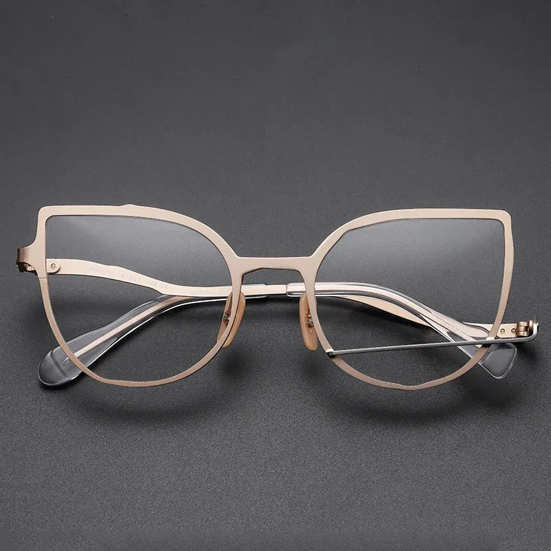 Aror Unisex Full Rim Square Cat Eye Alloy Eyeglasses 49431 Full Rim Aror Gold