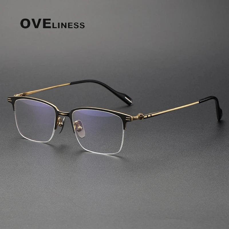 Oveliness Unisex Semi Rim Square Titanium Acetate Eyeglasses 70802 Full Rim Oveliness black gold  