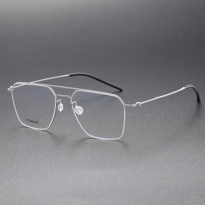 Aissuarvey Men's Full Rim Square Double Bridge Titanium Eyeglasses 554417 Full Rim Aissuarvey Eyeglasses Silver CN 