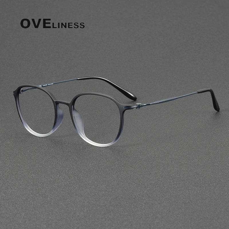 Oveliness Unisex Full Rim Oval Square Acetate Titanium Eyeglasses 8666 Full Rim Oveliness black blue  