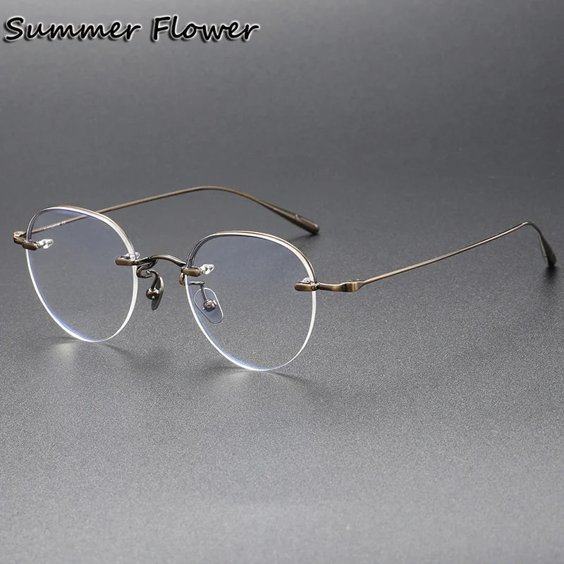 Summer Flower Women's Rimless Round Square Titanium Eyeglasses 842611 Rimless Summer Flower Bronze