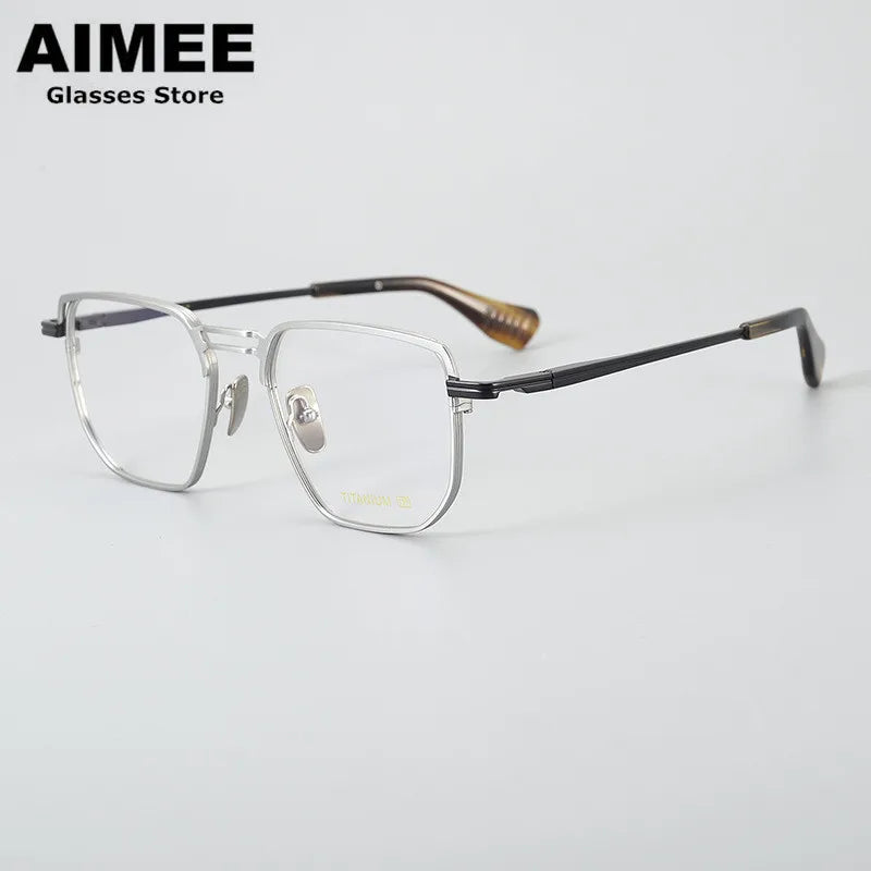 Aimee Unisex Full Rim Square Double Bridge Titanium Eyeglasses 4153 Full Rim Aimee Black-Silver  