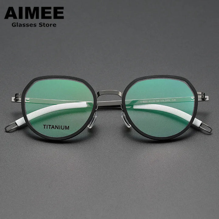 Aimee Unisex Full Rim Flat Top Oval Titanium Acetate Eyeglasses 60219 Full Rim Aimee Black-Silver  