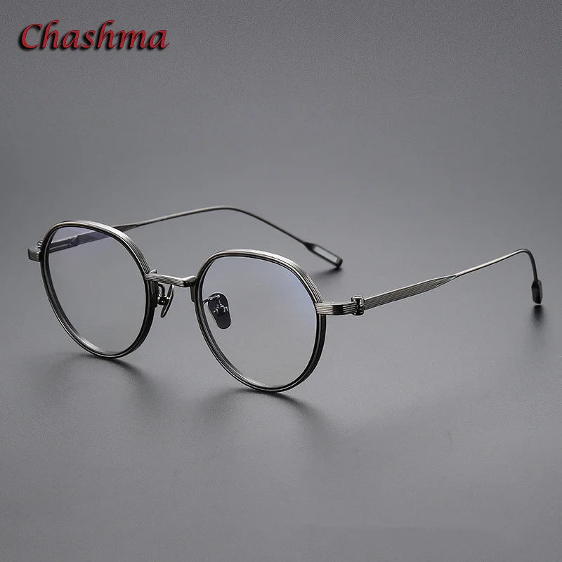 Chashma Ochki Unisex Full Rim Flat Top Round Titanium Eyeglasses 42161