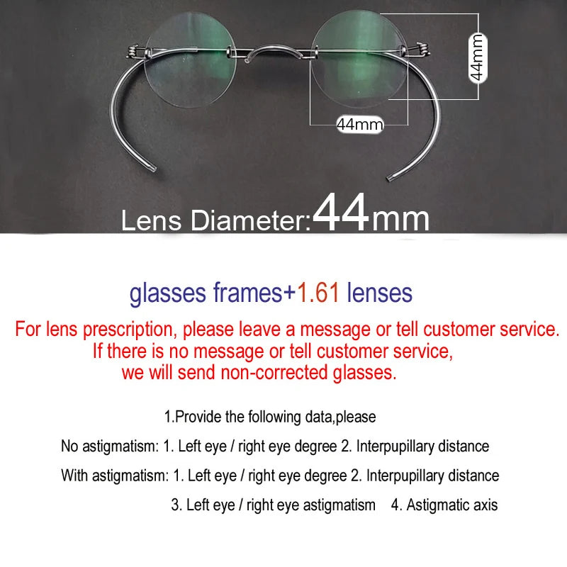 Yujo Unisex Rimless Round Screwless Steel Eyeglasses 384042