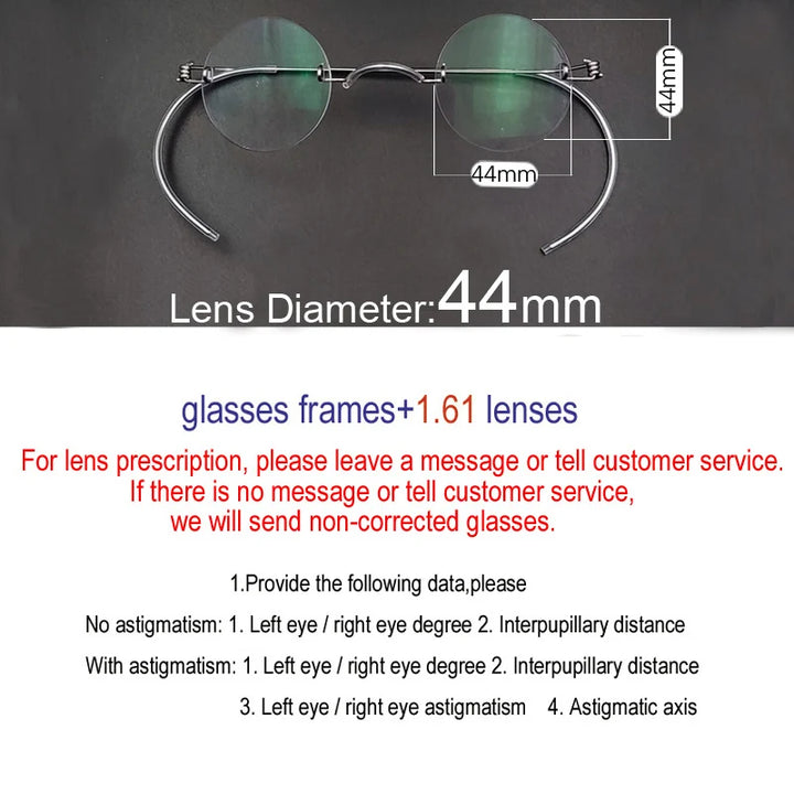 Yujo Unisex Rimless Round Screwless Steel Eyeglasses 384042