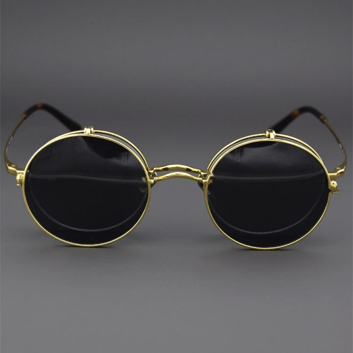 Blackmask Unisex Round Titanium Eyeglasses with Polarized Clip-On Sunglasses BM-KM54