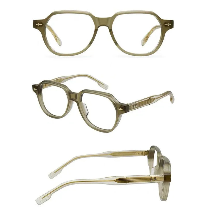 Aimee Unisex Full Rim Flat Top Polygon Acetate Eyeglasses 5317 Full Rim Aimee Khaki  