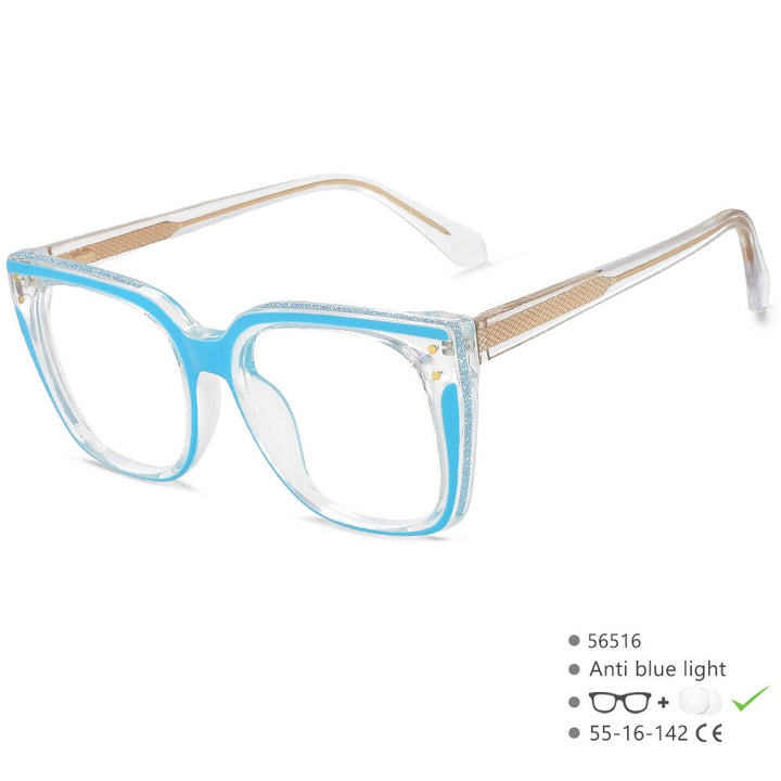 CCSpace Women's Full Rim Large Square PC Plastic Eyeglasses 56516 Full Rim CCspace C5Blue  