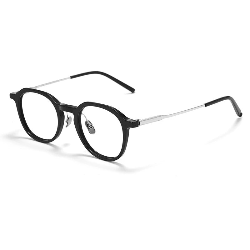 Black Mask Unisex Full Rim Flat Top Oval Acetate Titanium Eyeglasses 368112