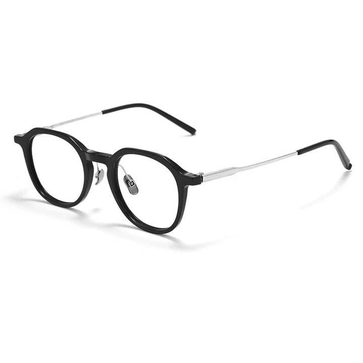 Black Mask Unisex Full Rim Flat Top Oval Acetate Titanium Eyeglasses 368112