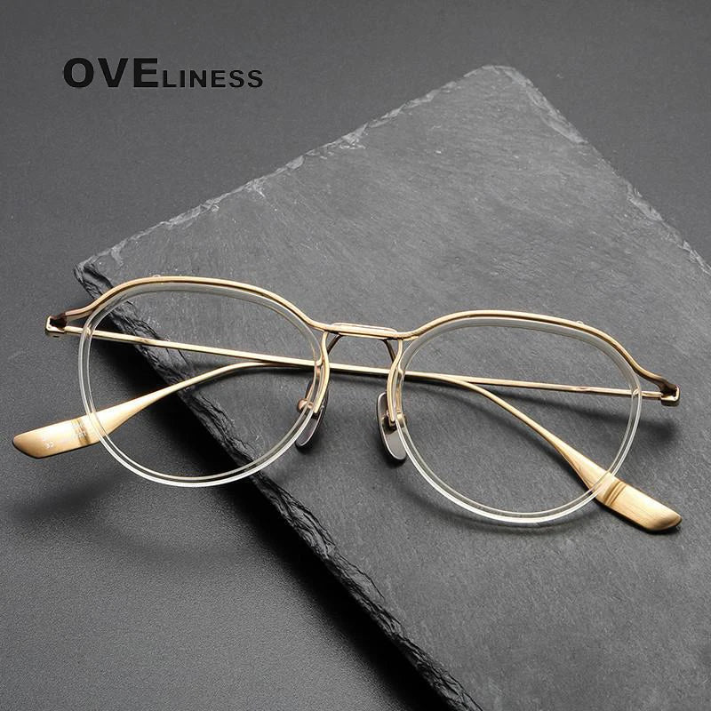 Oveliness Unisex Full Rim Round Screwless Acetate Titanium Eyeglasses D131 Full Rim Oveliness   