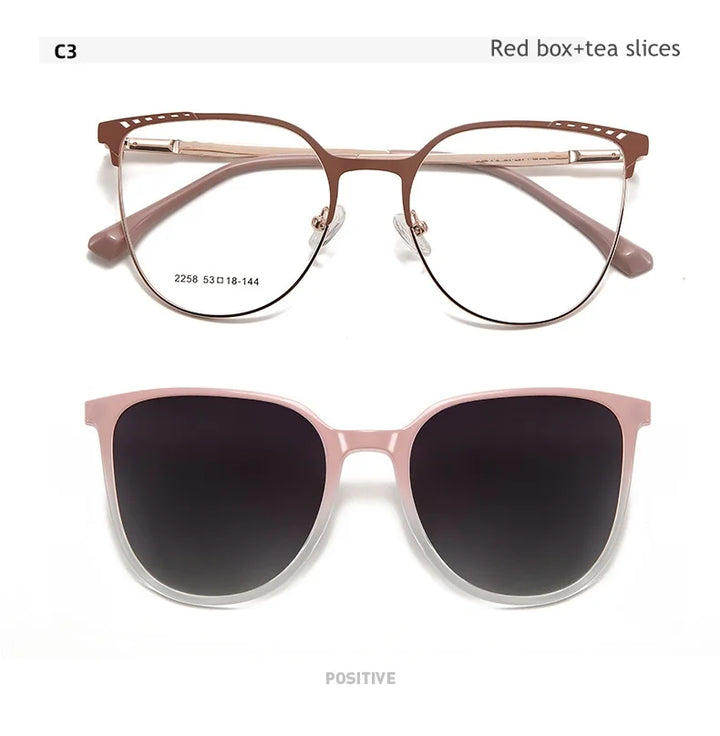 KatKani Womens Full Rim Cat Eye Alloy  Eyeglasses With Clip On Sunglasses 2258 Clip On Sunglasses KatKani Eyeglasses Pink  