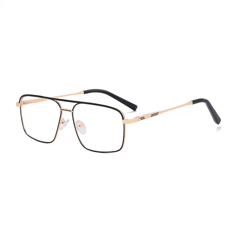 Ralferty Women's Full Rim Square Double Bridge Alloy Eyeglasses R91322 Full Rim Ralferty C1 Gold Black CHINA 