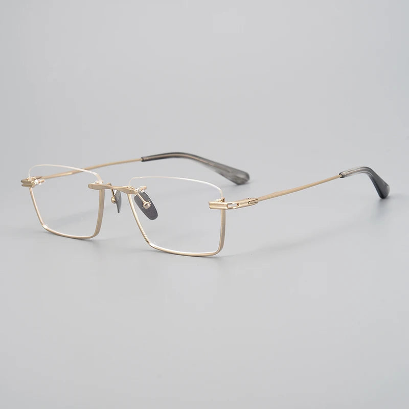 Muzz Unisex Semi Rim Square Titanium Eyeglasses 942416 Semi Rim Muzz Gold