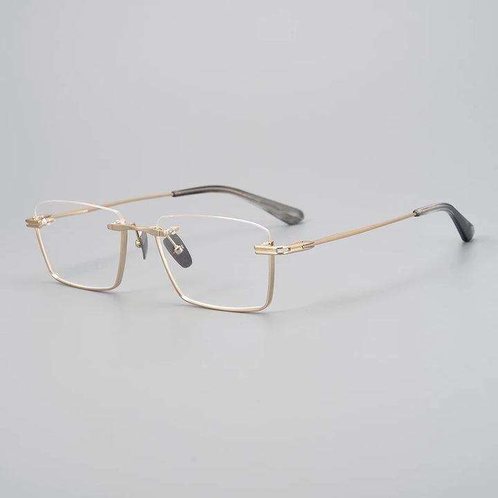 Muzz Unisex Semi Rim Square Titanium Eyeglasses 942416 Semi Rim Muzz Gold