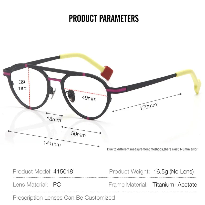 Aror Unisex Full Rim Oval Double Bridge Titanium Eyeglasses 415018