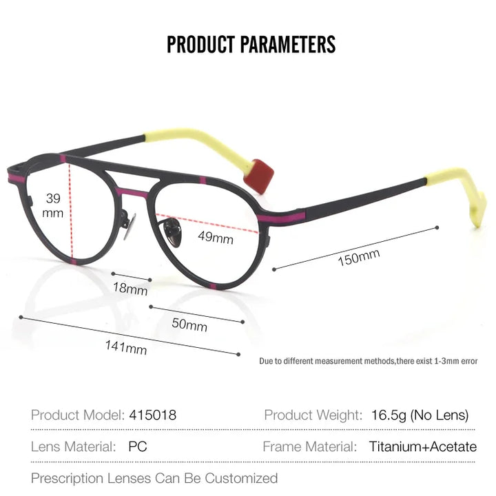 Aror Unisex Full Rim Oval Double Bridge Titanium Eyeglasses 415018
