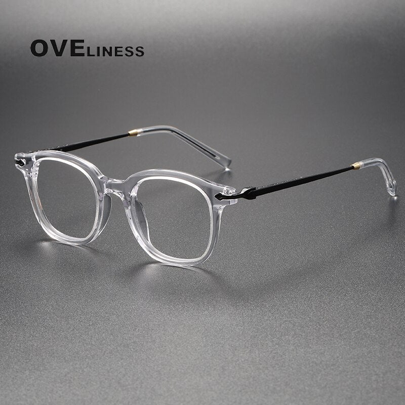 Oveliness Unisex Full Rim Square Acetate Titanium Eyeglasses 80851 Full Rim Oveliness transparent black  