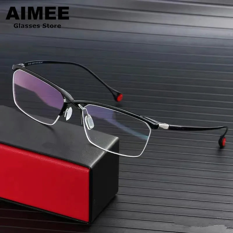 Aimee Unisex Semi Rim Big Square Brow Line Titanium Eyeglasses 4222