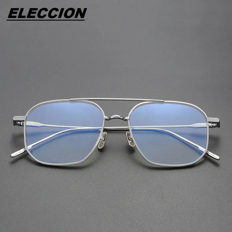 Eleccion Unisex Full Rim Square Double Bridge Titanium Eyeglasses 45445