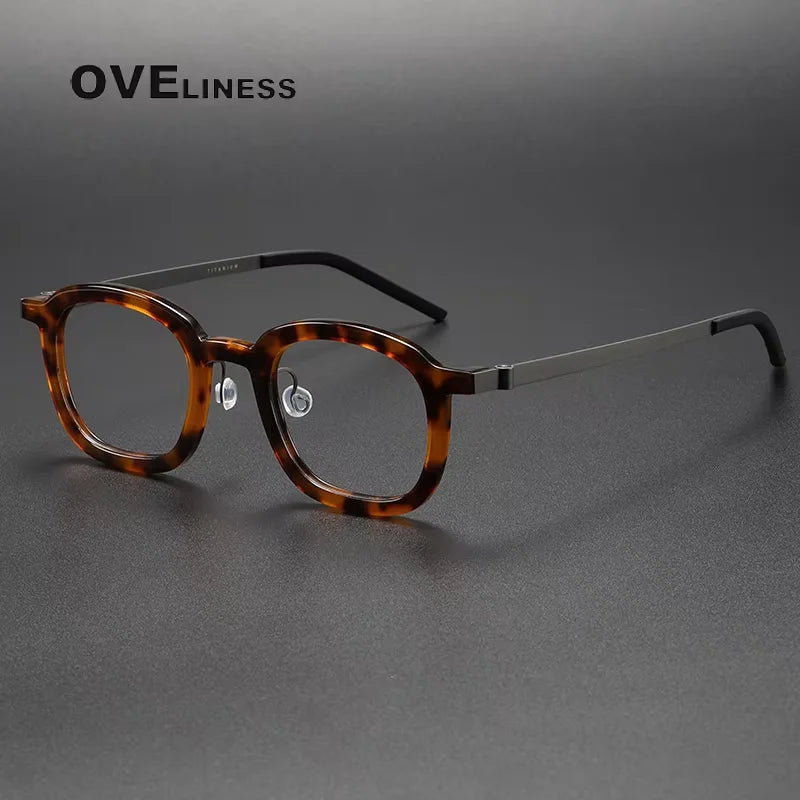 Oveliness Unisex Full Rim Oval Square Acetate Titanium Eyeglasses 1050 Full Rim Oveliness tortoise  