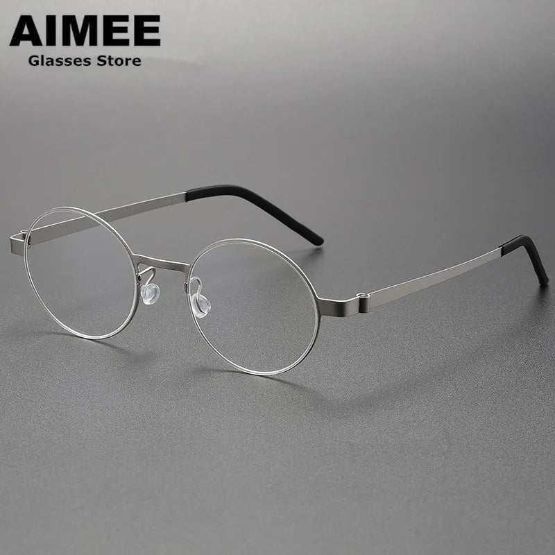 Aimee Unisex Full Rim Round Screwless Titanium Eyeglasses 9610 Full Rim Aimee Silver  